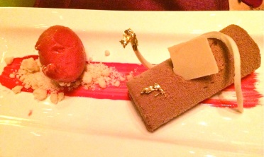 The stunning Chocolate Molleux with Raspberry Sorbet